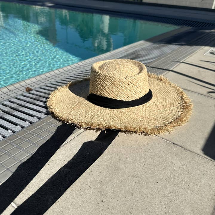 Bella Betty - Wholesale Straw Hat - Women's - Frayed Edge Straw Rancher Hat with Ribbon Tie