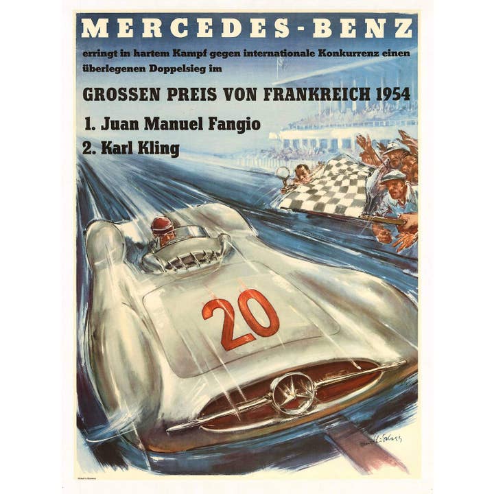 Mercedes Benz Racing 1954 - Vintage German Poster Print for wholesale by Historic Pictoric
