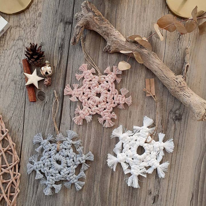 Macrame Snowflake Christmas Ornament Tree Decoration for wholesale by MARRAKECH METACRAFT LTD