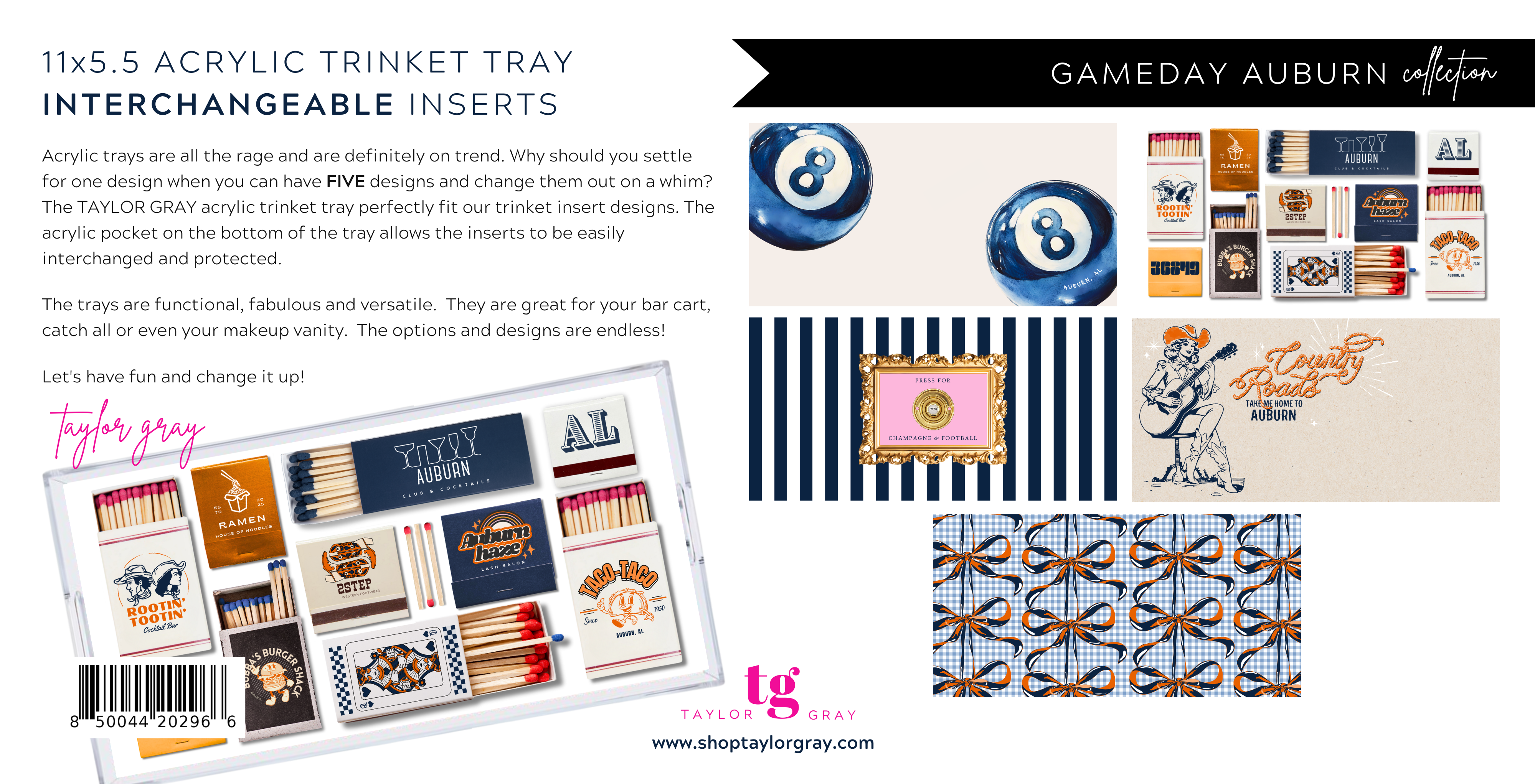 TAYLOR GRAY - Wholesale Decorative Tray - 5.5x11 GAMEDAY AUBURN trinket tray insert set of 56