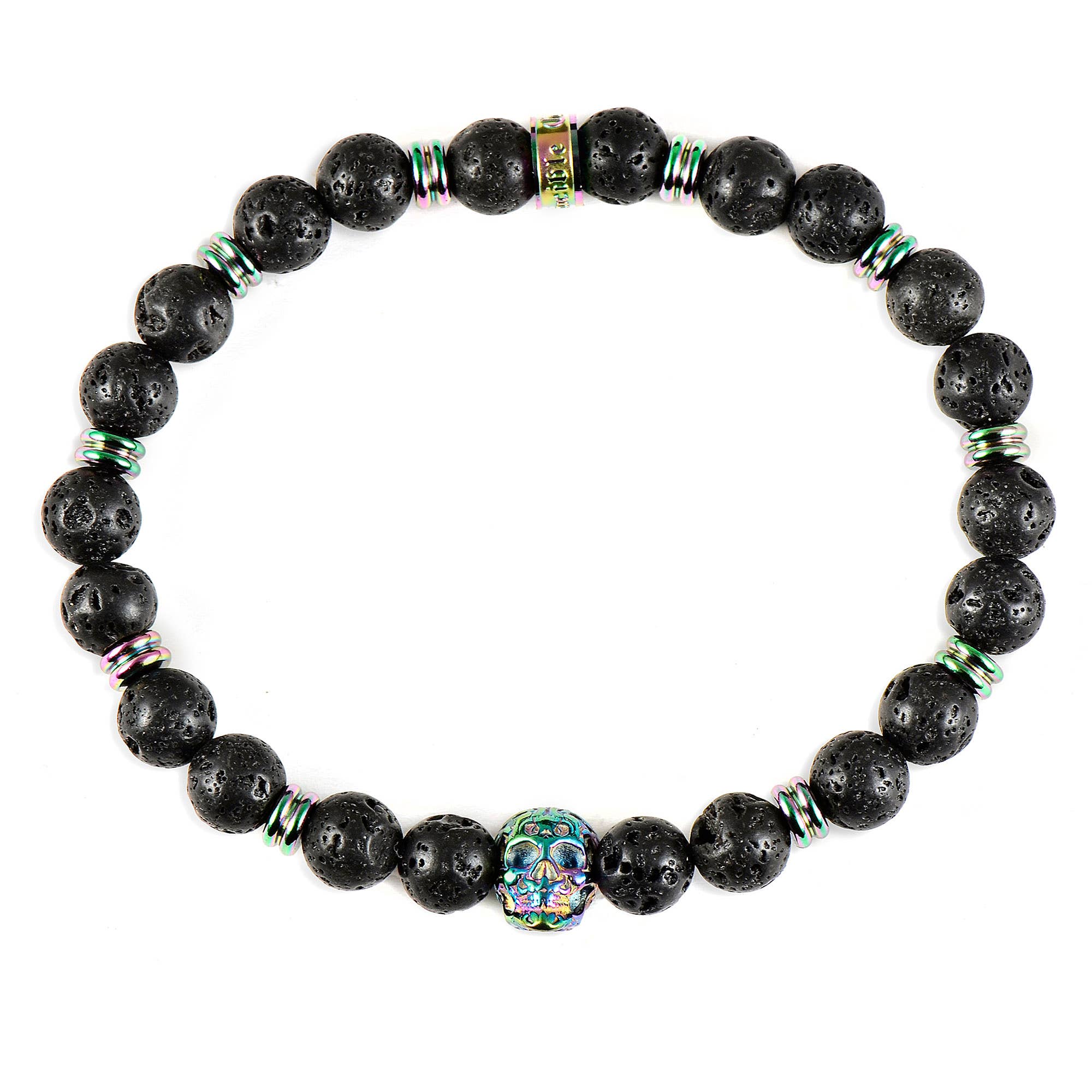 West Coast Jewelry – wholesale Pärlarmband – Degel skalle och lava sten pärlstav Stretch armband (8mm)2