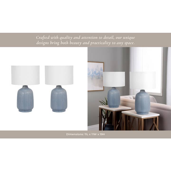 Sagebrook Home - Wholesale Accent/Desk Lamp - Ceramic Linen Shades Table Lamps Set of 2 - Blue, 18 in.11