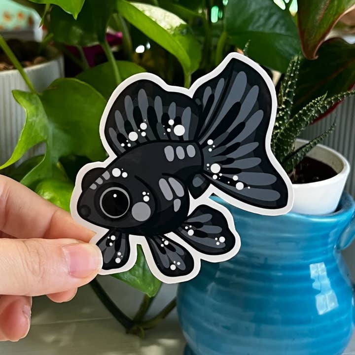 Fancy Goldfish Black Moor Fish vinyl Sticker for wholesale by Scarlett Rose Galaxy