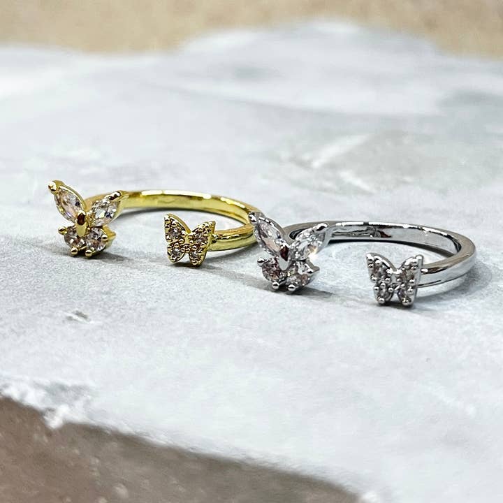 Double Butterfly Ring, Adjustable, Trendy, Holiday Gift for wholesale by Loli