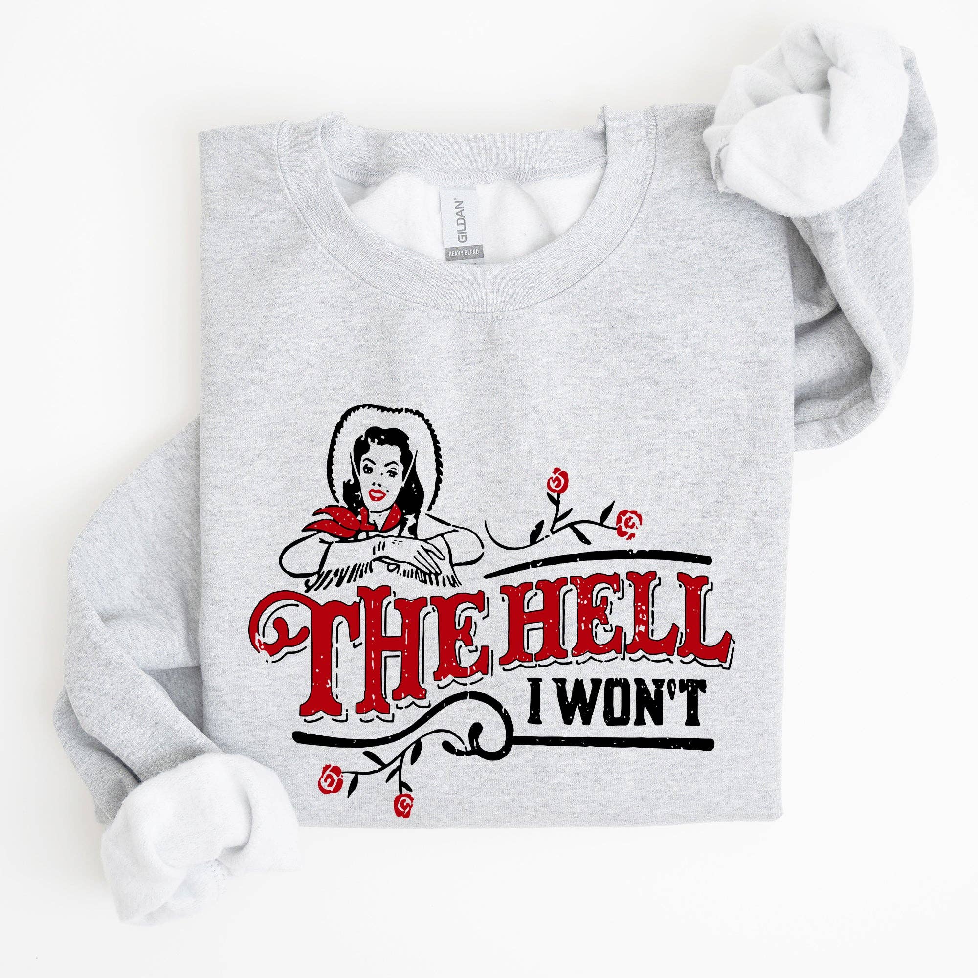 Refinery Number One LLC – wholesale Sweatshirt med tryck - Dam – The Hell I Will Not, Sassy Cowgirl, Cowboy Roses, Tröja0
