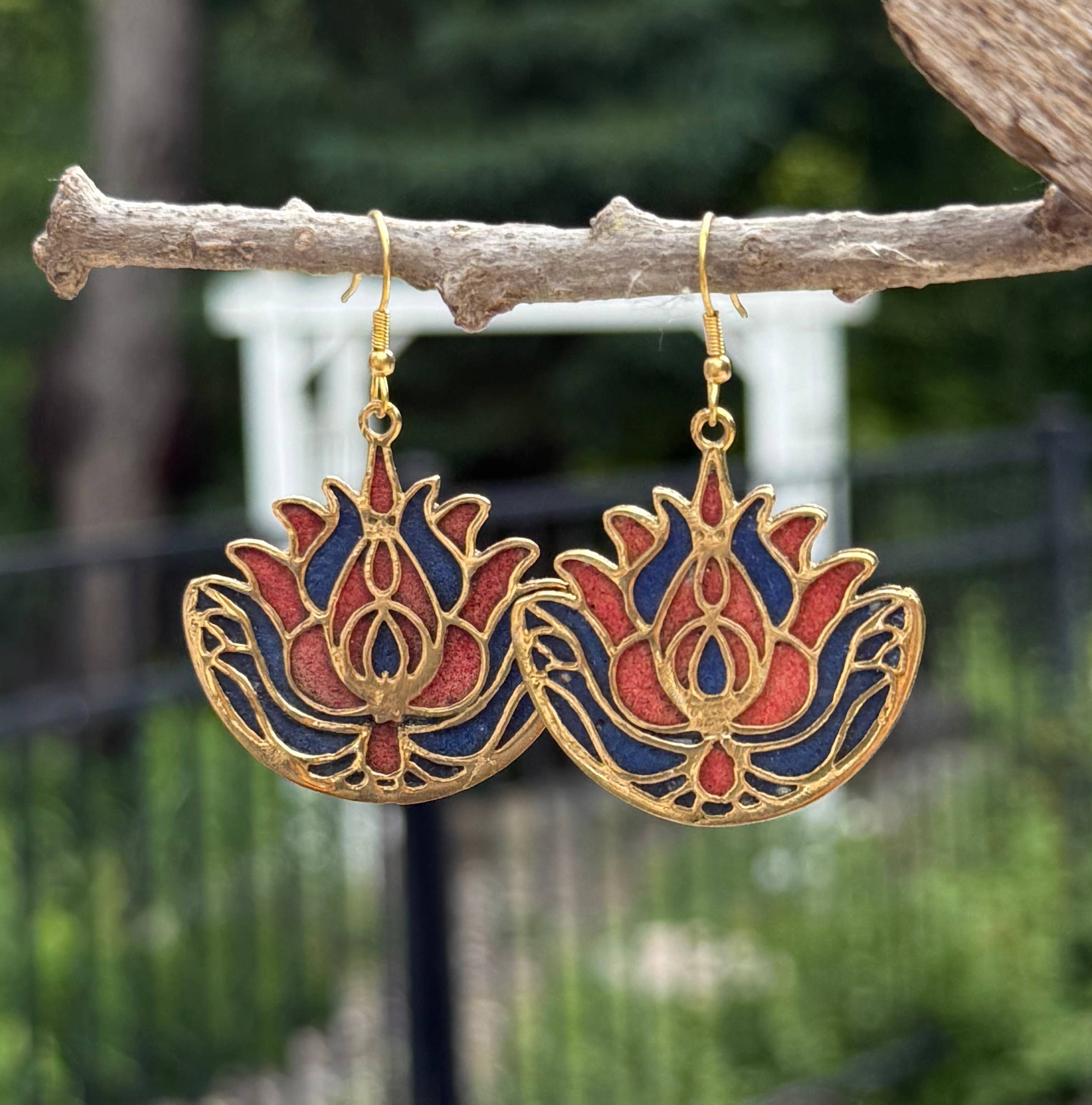 Lungta Imports - Wholesale Dangle Earrings - Lotus Flower Earrings – Enameled Brass Dangle Earrings