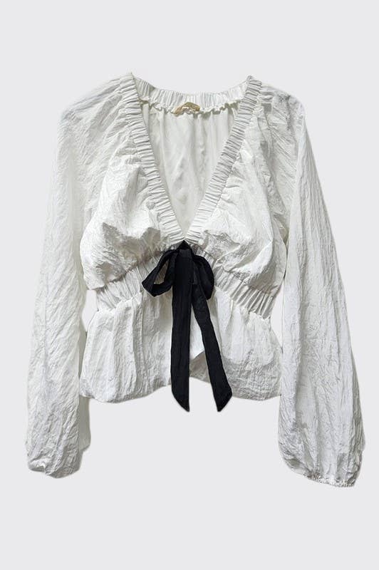 Ivory Poly Contrast Bow Top for wholesale on Faire5