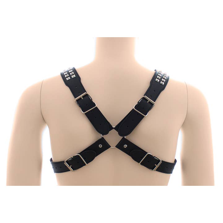 Harnais pectoral en PVC à crampons Halford Style X-Cross, végétalien pour la vente par Plesur Body Products