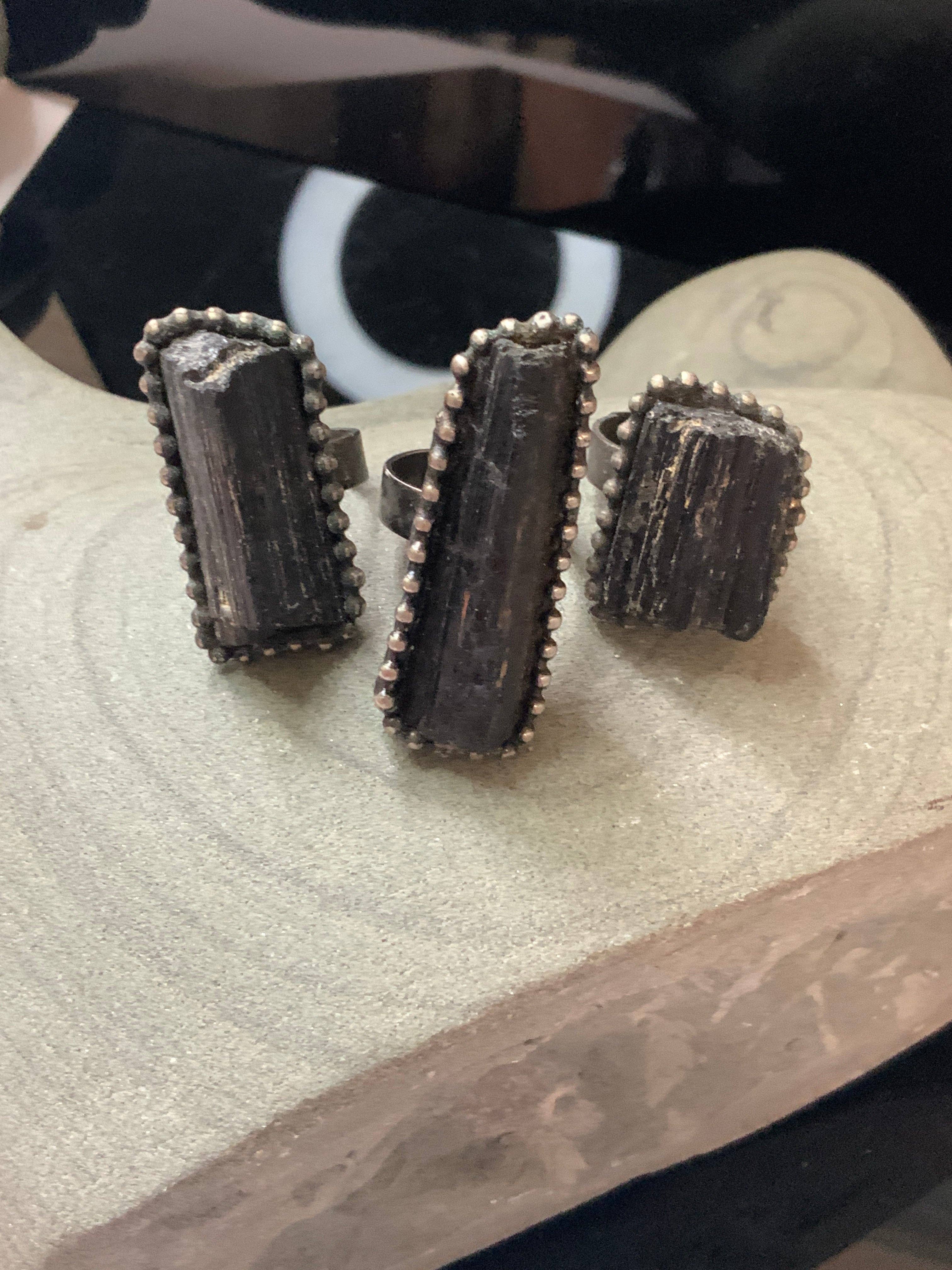 Peace Love Bling - Wholesale Cocktail/Statement Ring - Seriously Statement Raw Black Tourmaline Ring1