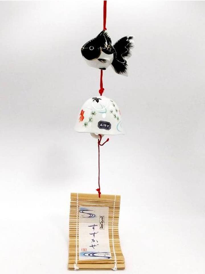 Black Ceramic Goldfish Wind Chime: Japanese Summer Decor for wholesale by 「FUNJI」In Japan