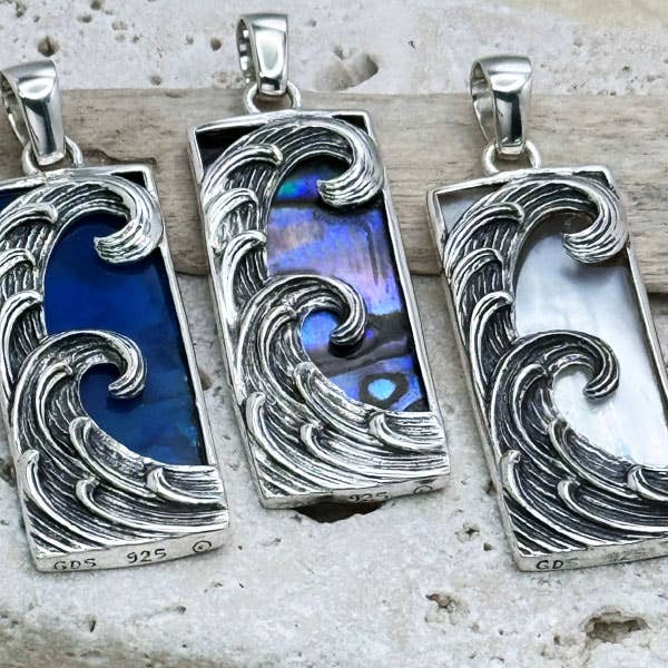 Sterling Silver Wave Pendant, Shell Inlay for wholesale by Goddess Design Studio