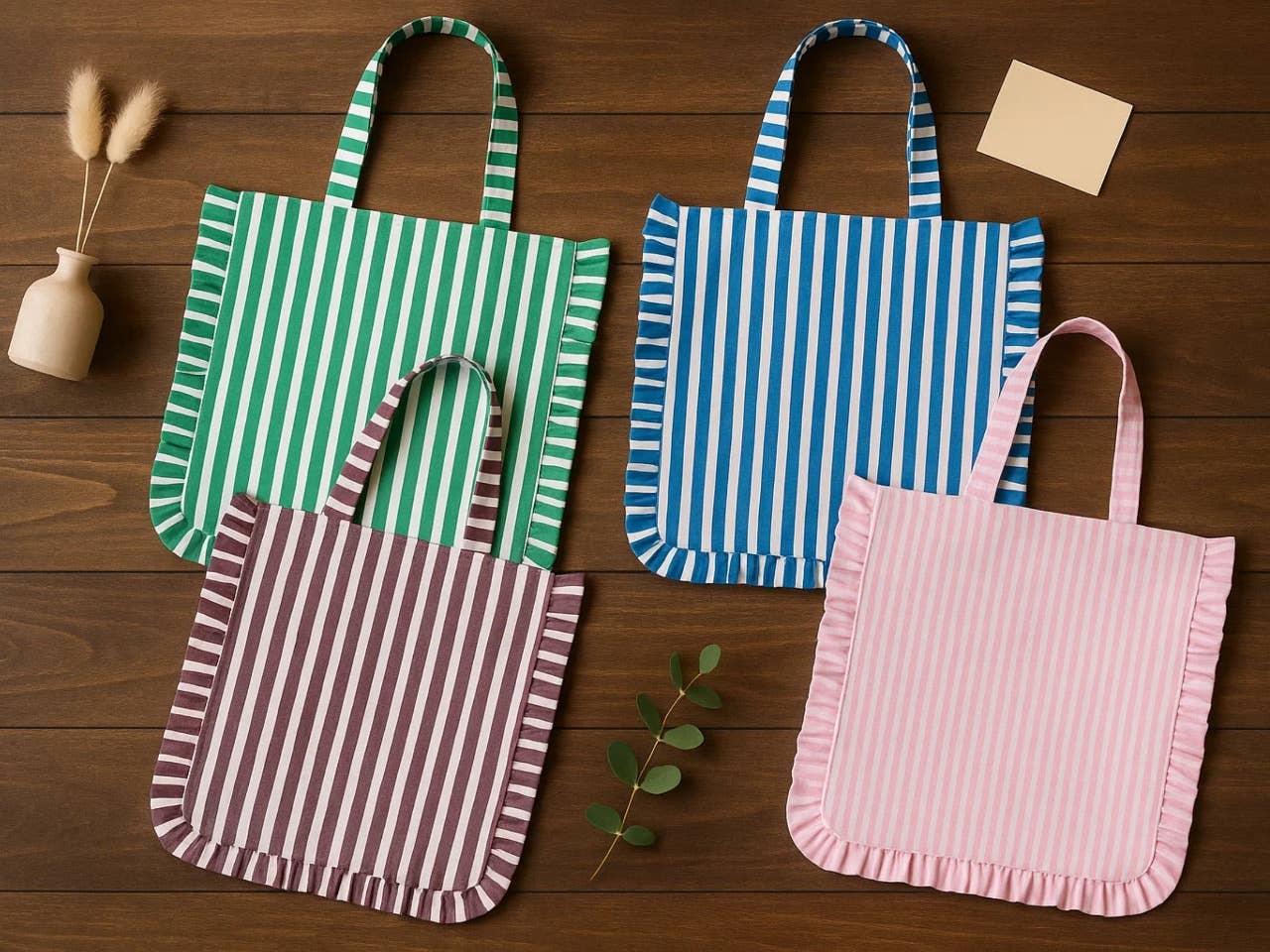 House of Kraft Jewelry & Accessories - Wholesale Tote Bag - Women's - Stripe Ruffle Tote | Canvas Tote Bag | Daily Canvas Tote14