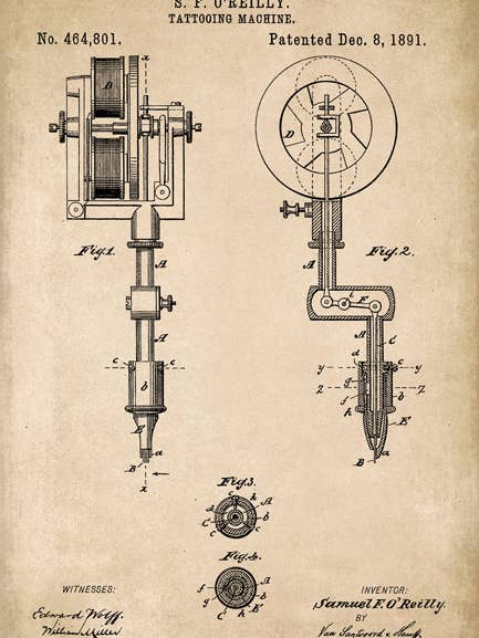 Stampa Artistica del Brevetto della Macchina per Tatuaggi per la vendita all'ingrosso da parte di Keep Calm Collection