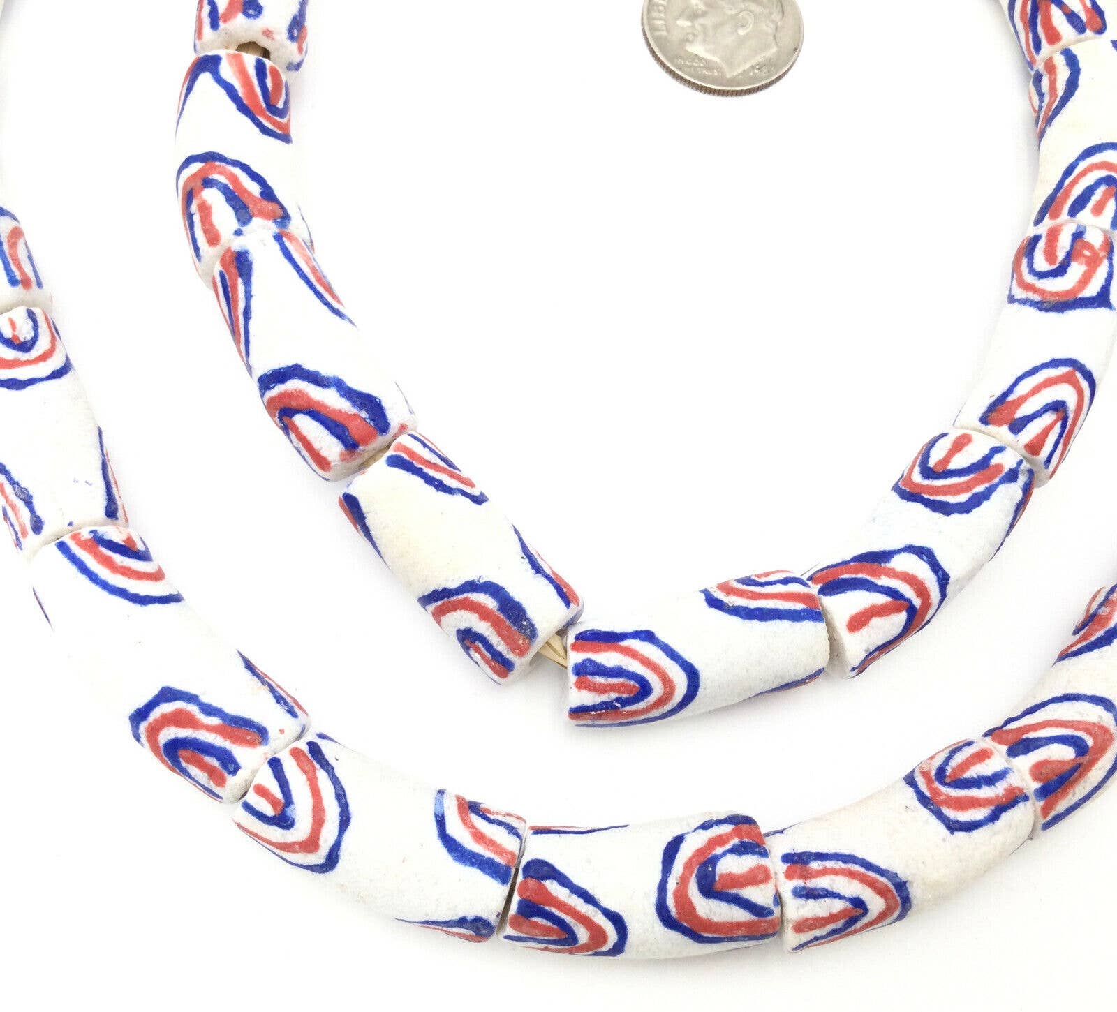 unique African Arts - Wholesale Beads - Made in Ghana Handmade White multi Recycled glass African tr1