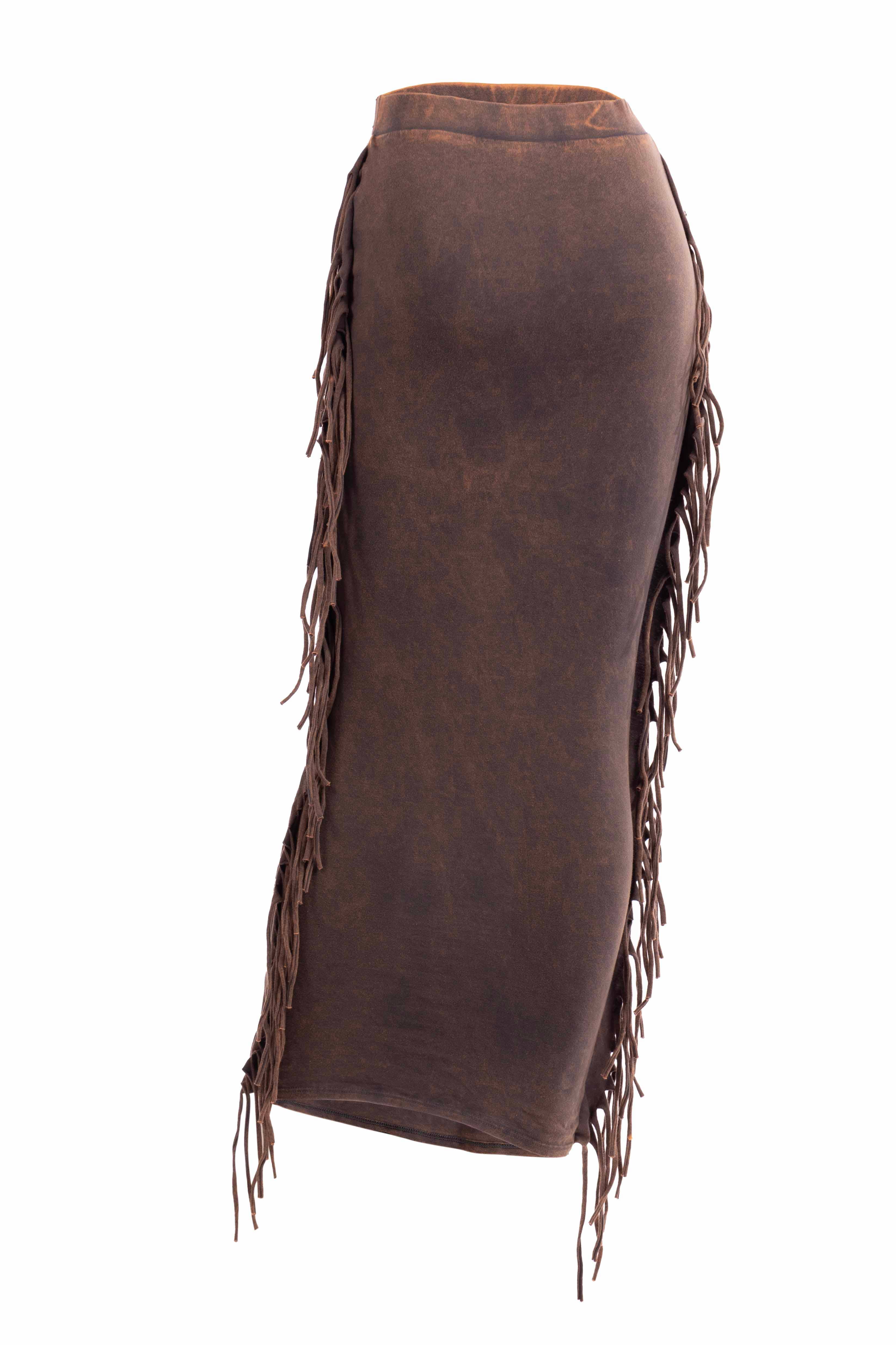 K Too - Vente Jupe – femme - Jupe longue à franges délavées minérales8