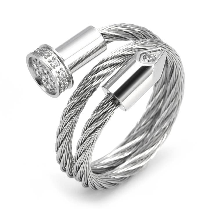 RG115W B.Tiff Pavé Pointe Cable Adjustable Ring for wholesale by B.Tiff