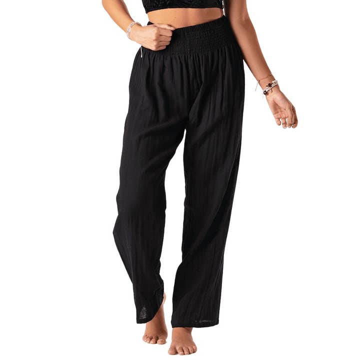 Lotus and Luna - Wholesale Pants - Women's - Black Wide Leg Cotton Pants