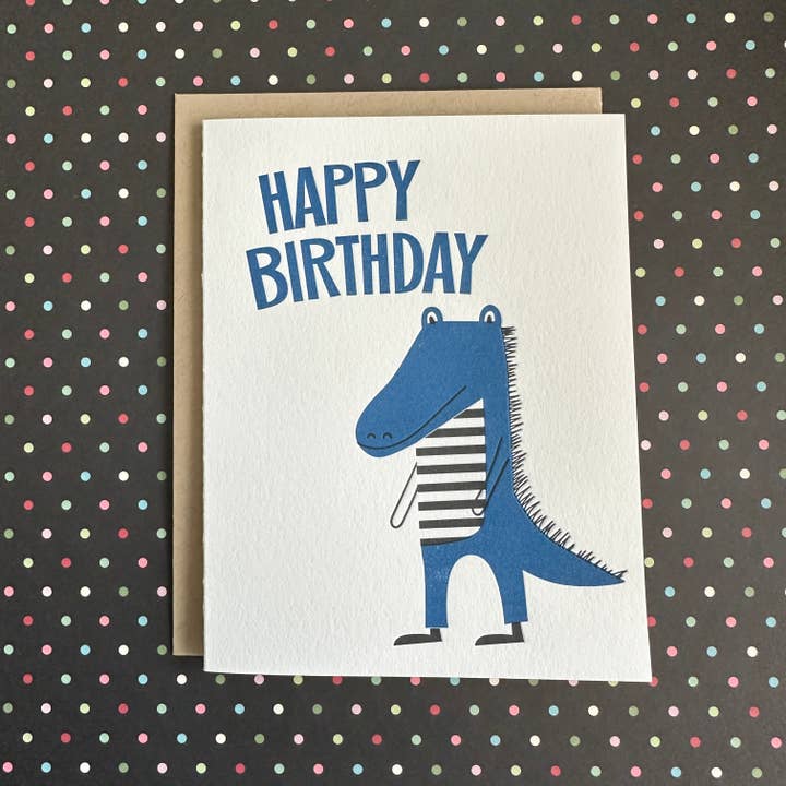 Lucky Bee Press - Wholesale Birthday Card - Happy Birthday Alligator - letterpress card1