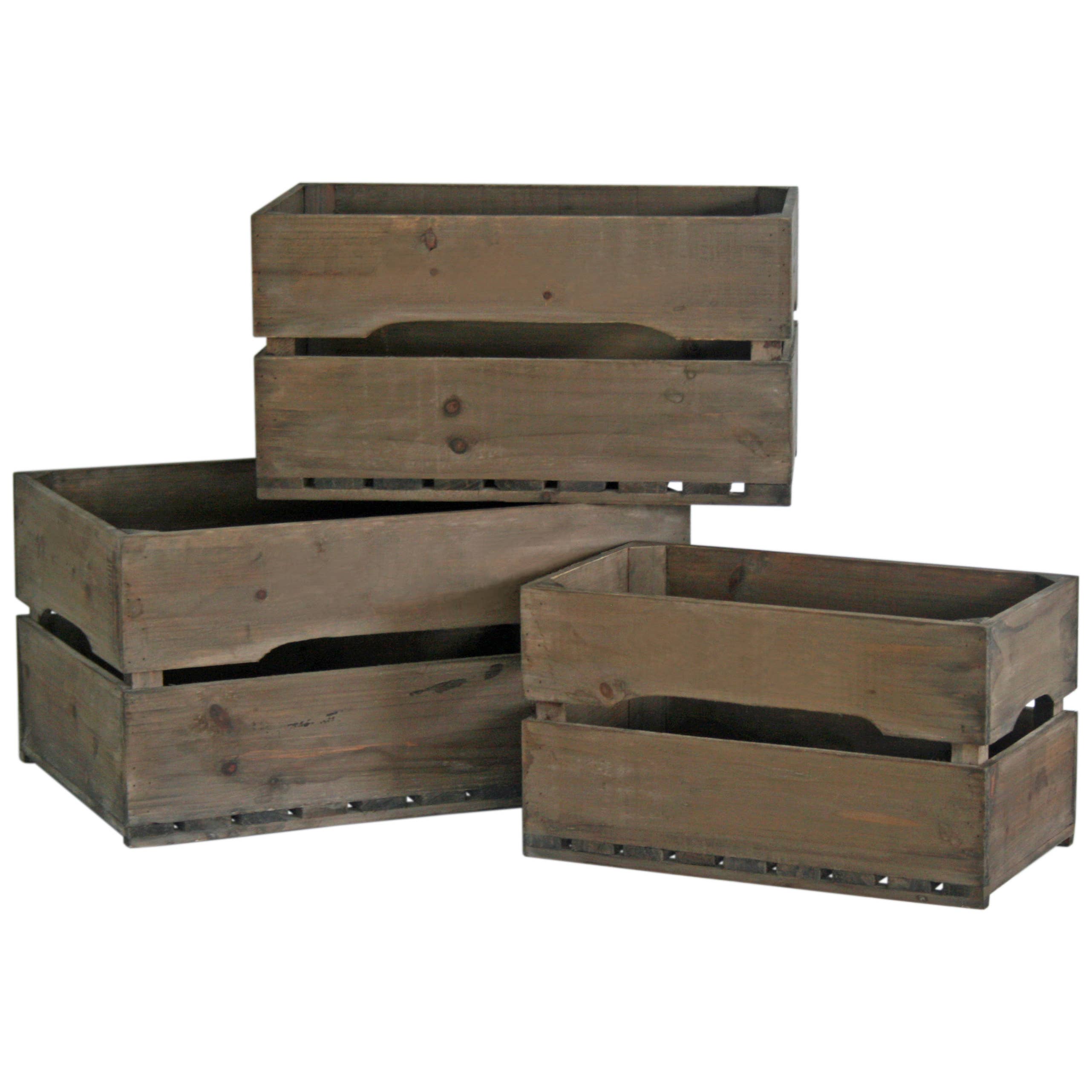Originals International Ltd - Vente Bacs de rangement - Ensemble de 3 caisses en bois rustiques0