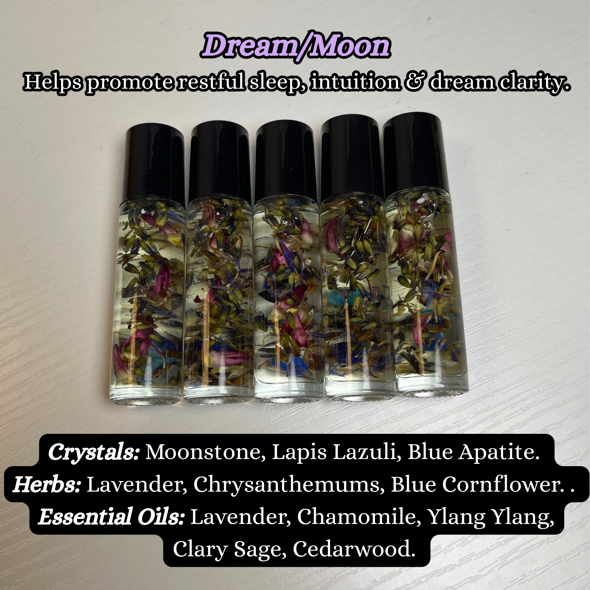 Mystic Showers - Venta al por mayor Aceites esenciales con aplicador de bola - Roll-ons de aceites esenciales con cristales y hierbas | Listos para etiquetar0