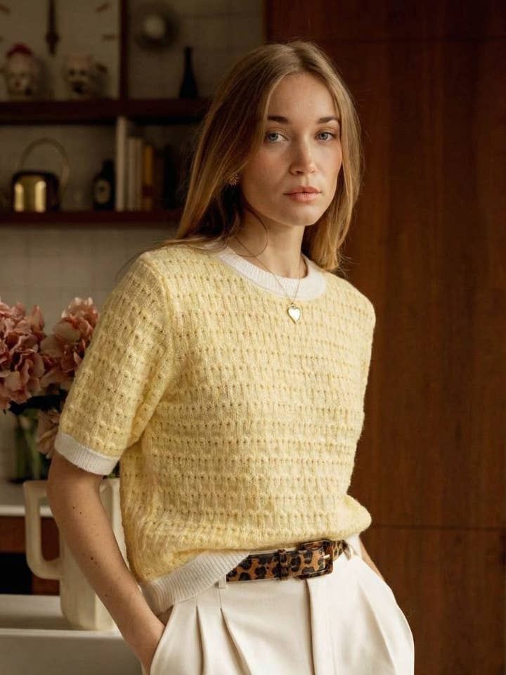 Pull maille manches courtes bi-color pour la vente par KY CREATION PARIS