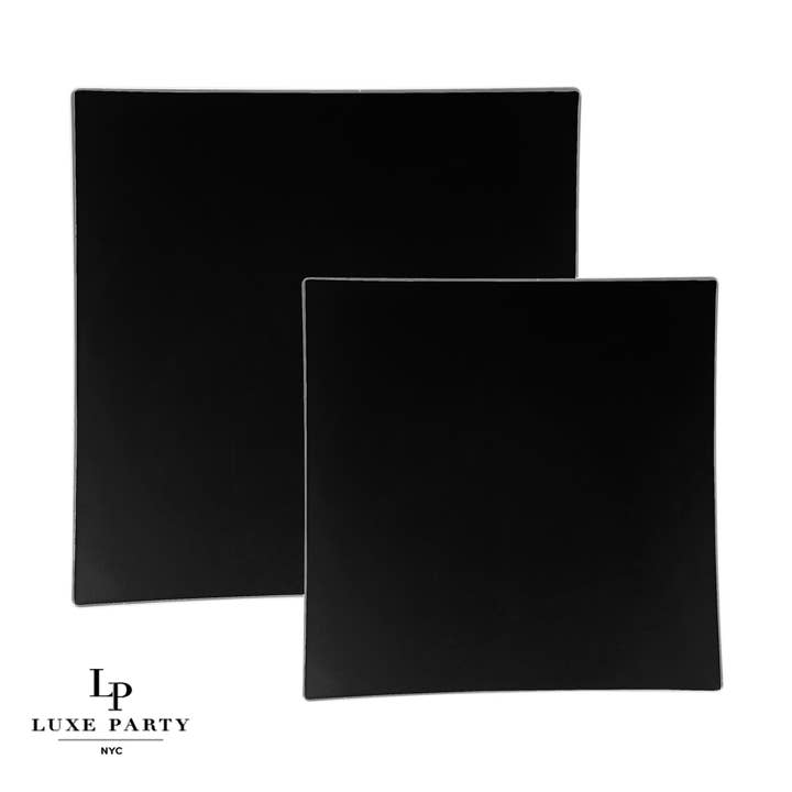 Black • Silver Square Plastic Appetizer Plates for wholesale by Luxe Party
