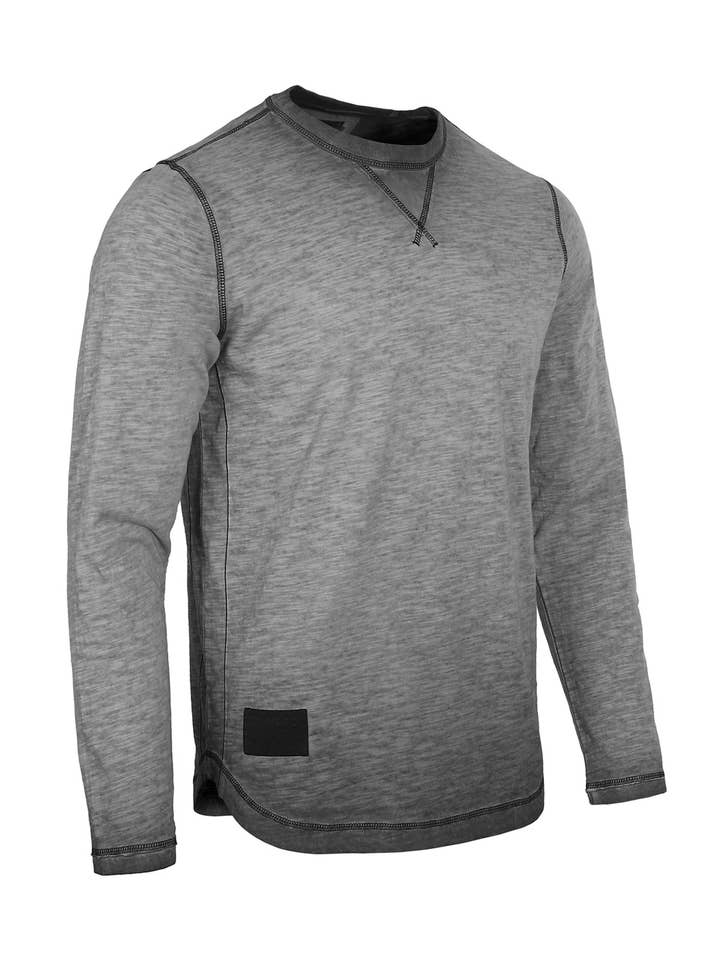 ZIMEGO - Wholesale T-Shirt - Men's - Men's Long Sleeve Crew Neck Vintage Garment Wash T-Shirt