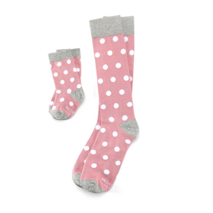 No Cold Feet - Wholesale Socks - Kids - Dusty Rose with White Polka Dot Toddler Socks4
