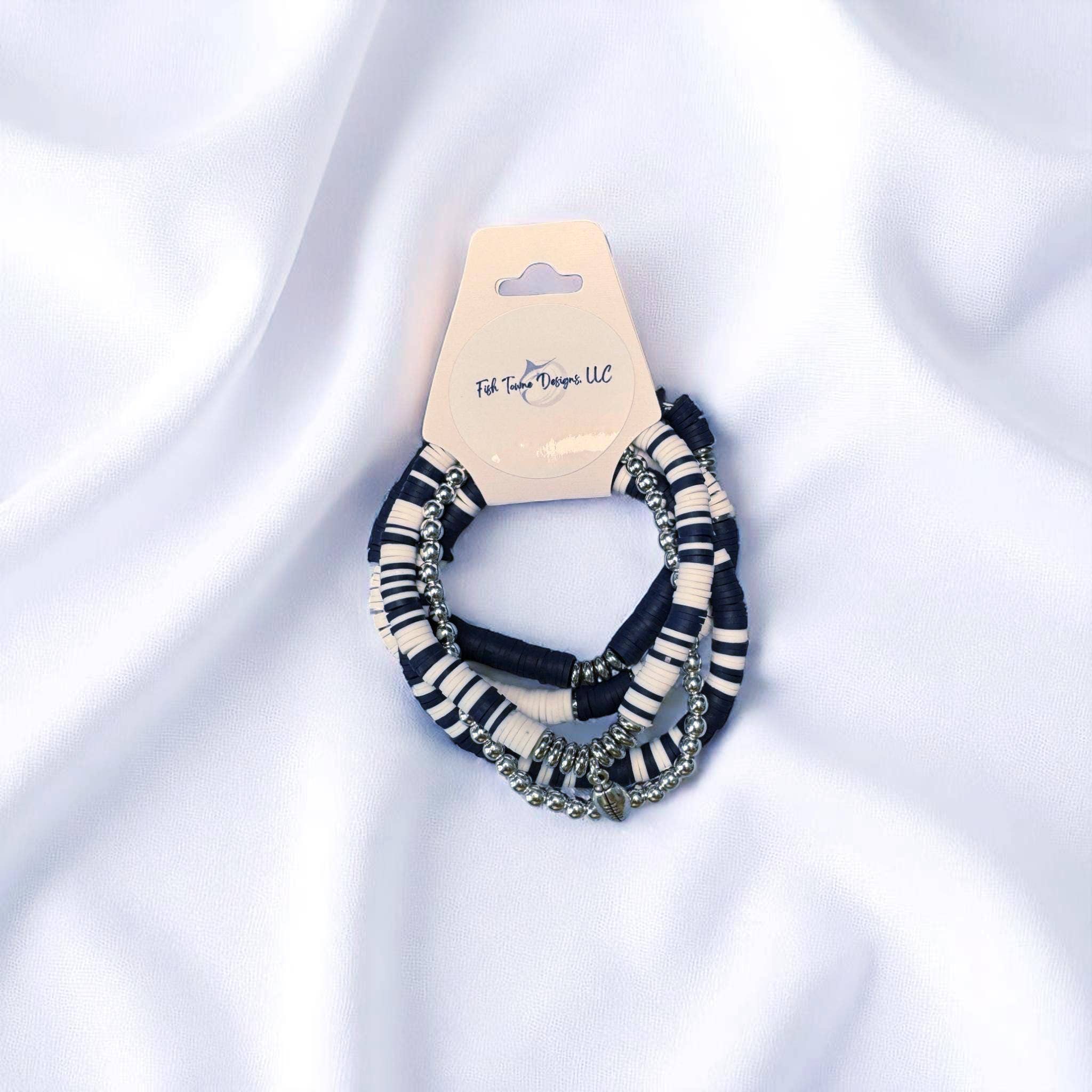 Fish Towne Designs, LLC - Wholesale Jewelry Set - Navy Blue and White Game Day Bracelet Stack4