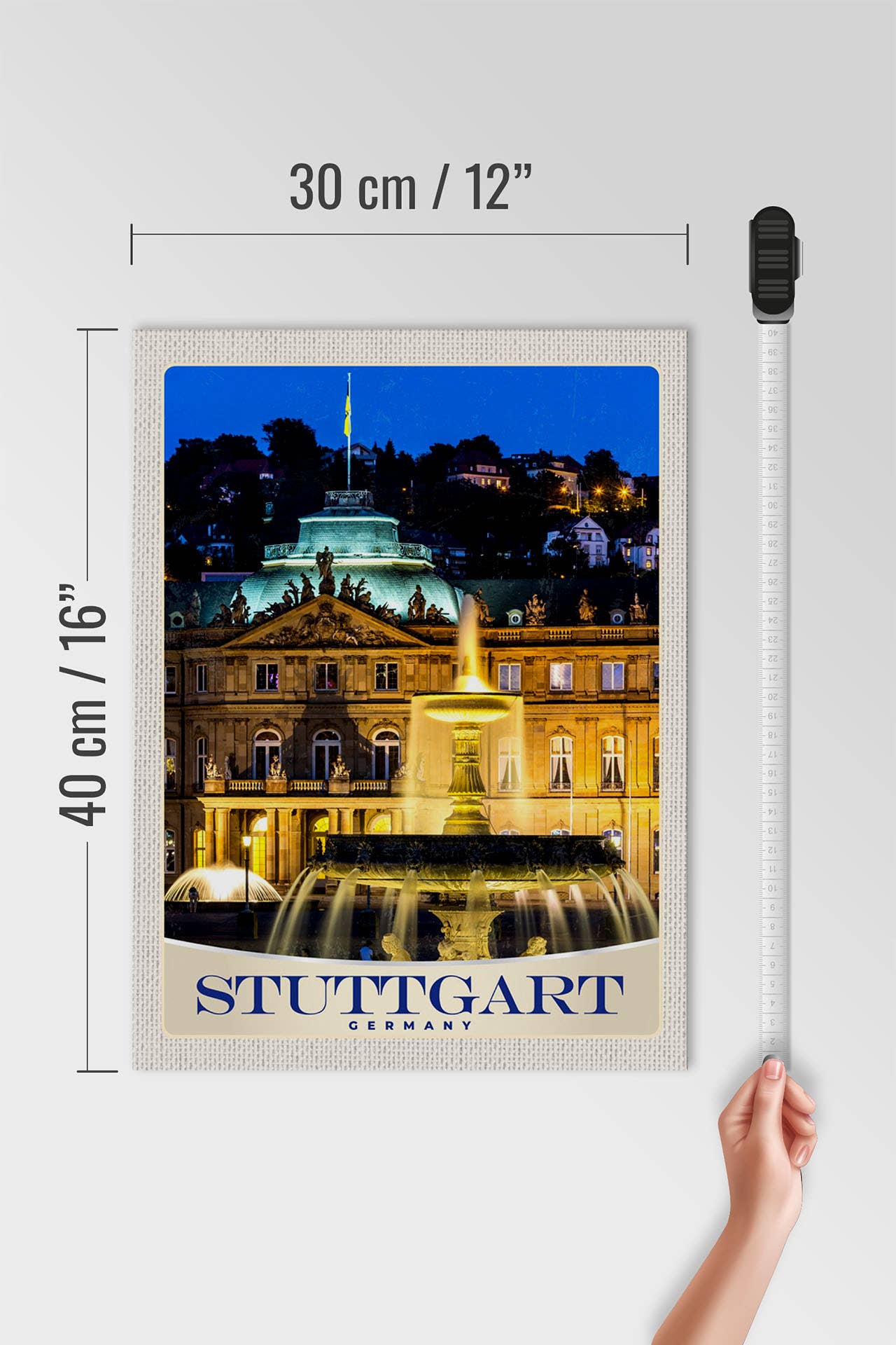 Femer – Engroshandel Skilt – Rejseskilt af træ 30x40cm Stuttgart Tyskland Schloss Abend3