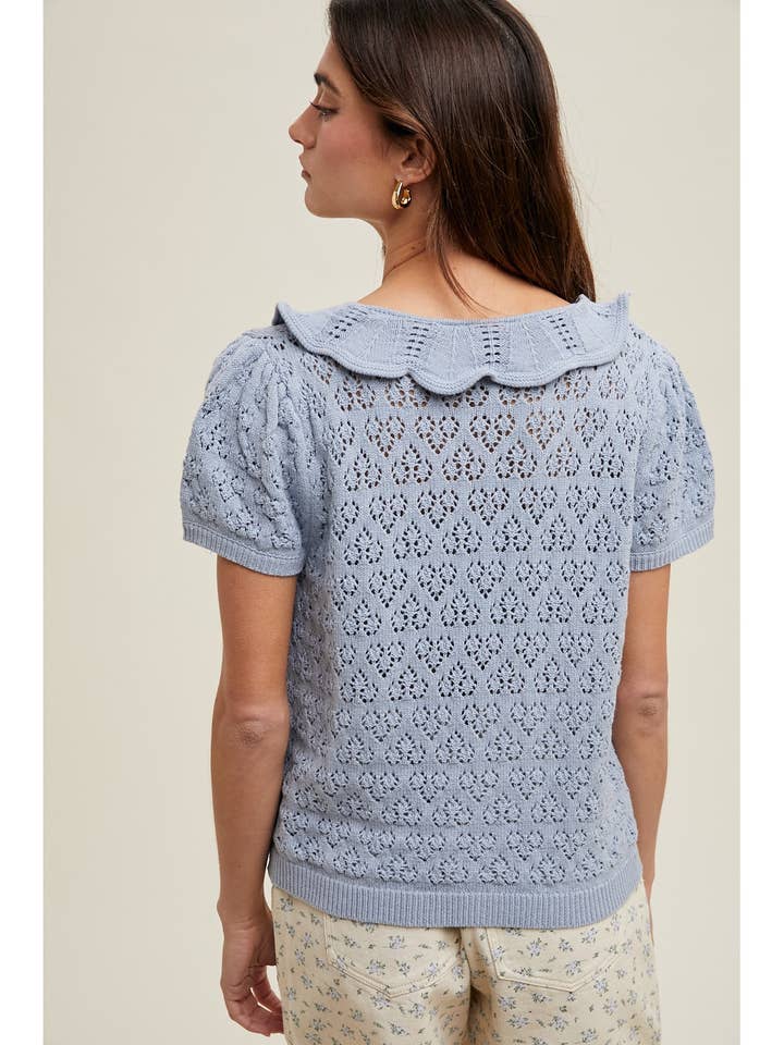 Wishlist Apparel - Wholesale Cardigan - Women's - RUFFLE COLLAR BUTTON UP OPEN-KNIT CARDIGAN / WL25-10425