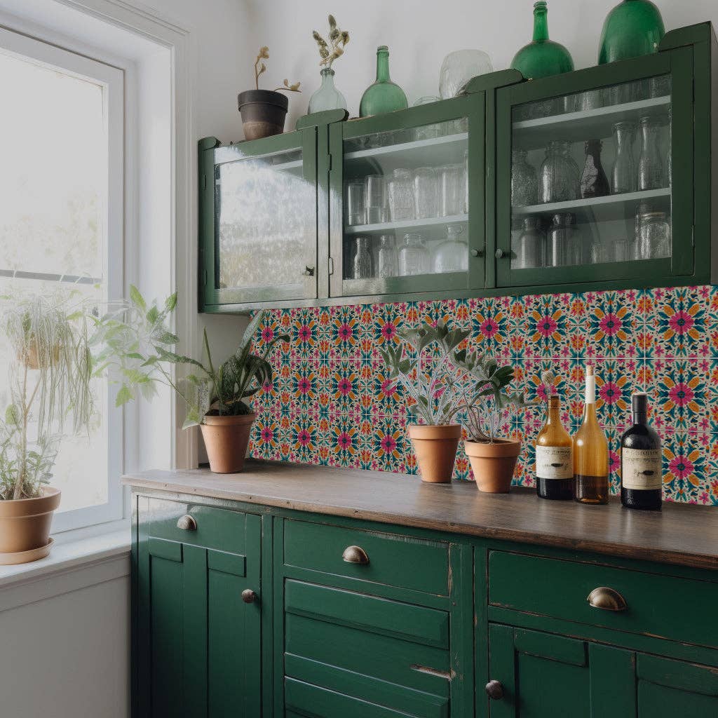 Mi Alma LLC - Wholesale Wall Tile - Floral Vintage Colorful Retro Design Multicolor beautiful backsplash Model - L817