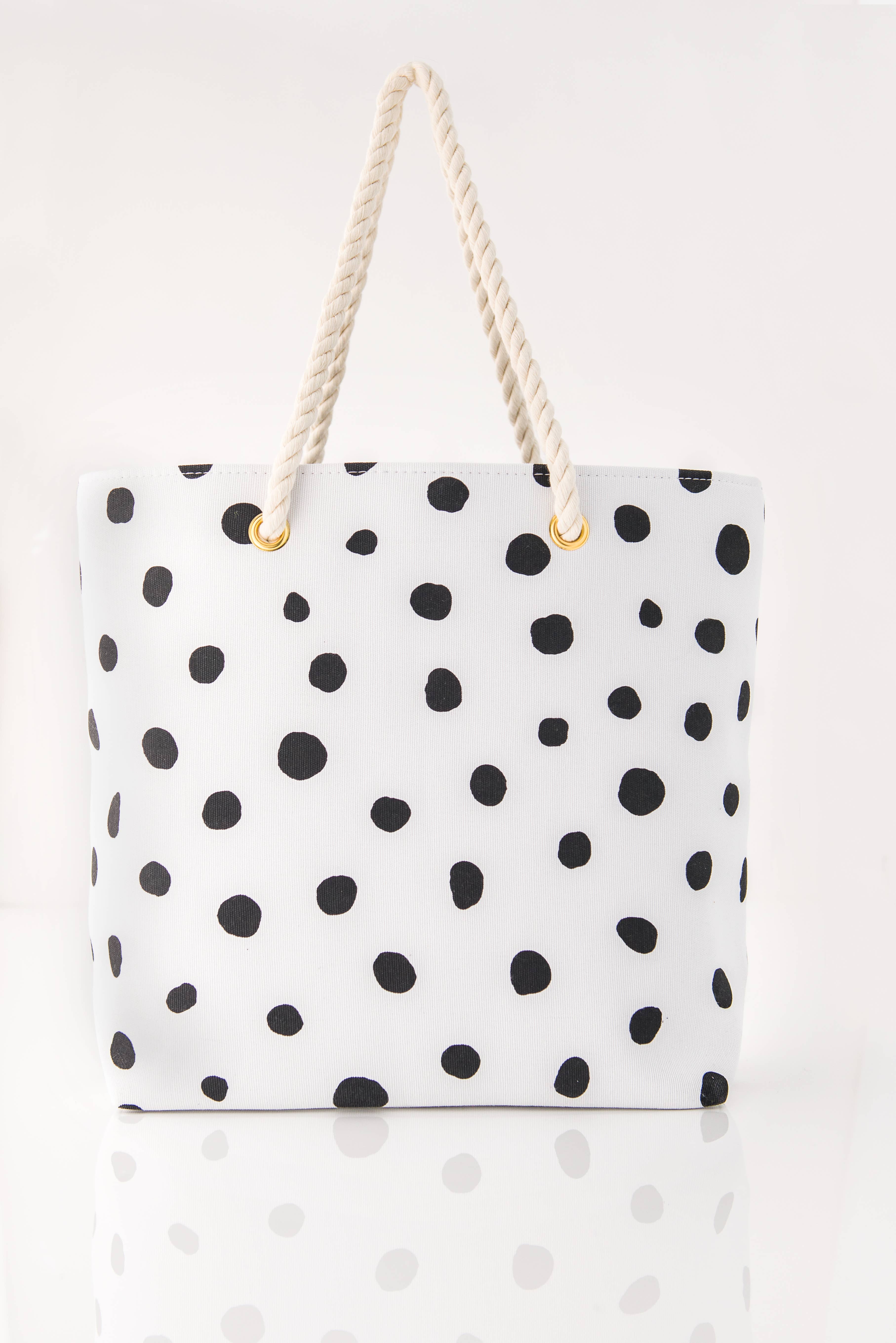 Weddingstar Inc. - Wholesale Tote bag – Women's - Extra-Large Polka Dot Tote Bag - Black on White1