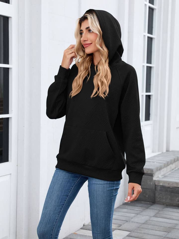 Lovesoft - Wholesale Hoodie - Women's - Textured Chevron Hoodie | Cozy Pullover Kangaroo Pocket1