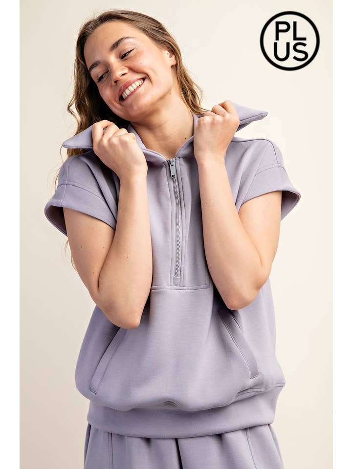 Rae Mode - Wholesale Athletic Top - Women's - PLUS SIZE MODAL SCUBA SHORT SLEEVE QUARTER ZIP TOP23