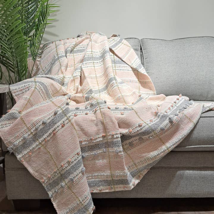 Handgeweven plaid van katoenen acrylwol met weefgetouw - WS0141 voor wholesale door Gulab Homes