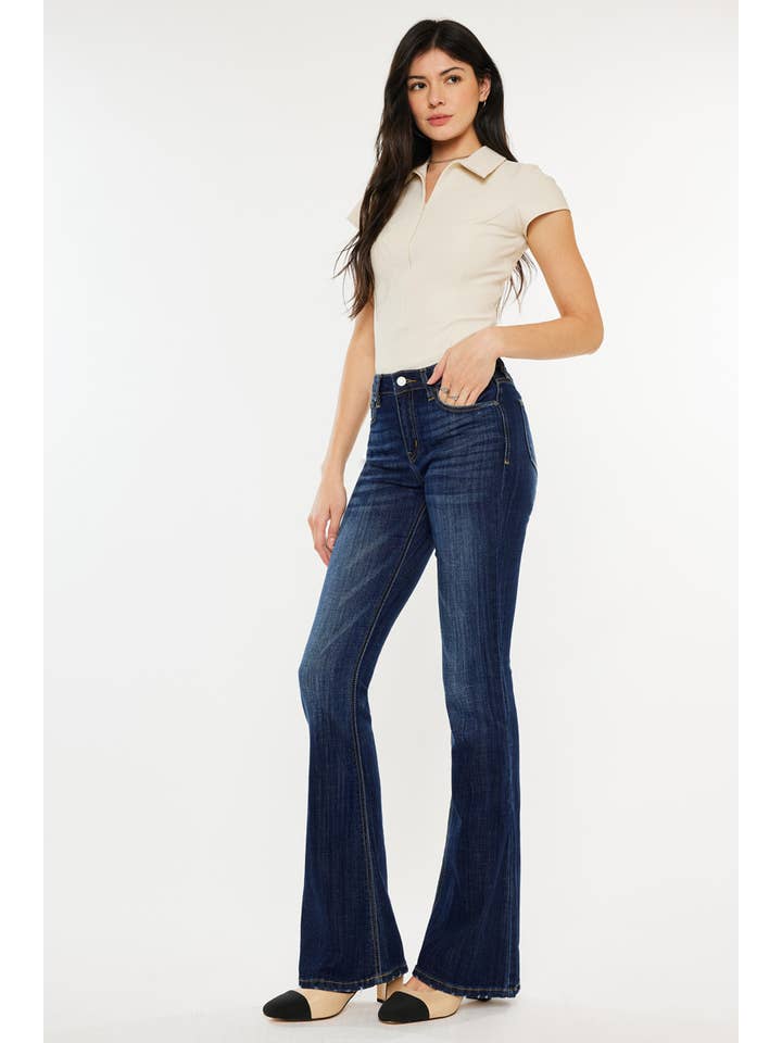 DARK OPEN PACK MID RISE FLARE JEANS-KC6102LOH for wholesale on Faire2