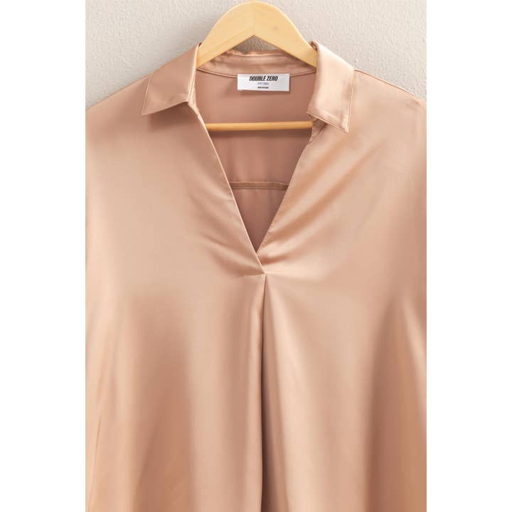 HYFVE - Wholesale Blouse - Women's - DZ25E266-Collared V-Neck Satin Blouse
