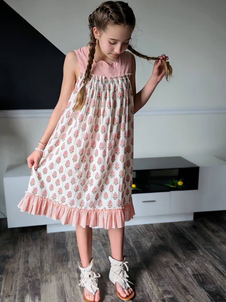 Coral Booty Print & Stripe Sweetheart Neck Dress for wholesale by Yo Baby