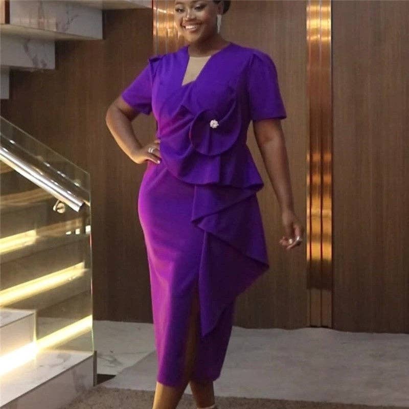 PURPLE Floral Embroidered High Neck Cocktail Dress for wholesale on Faire1