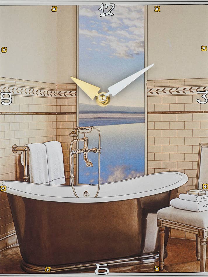 Bain avec vue, horloge de collage personnalisée pour la vente par Lea Alboher