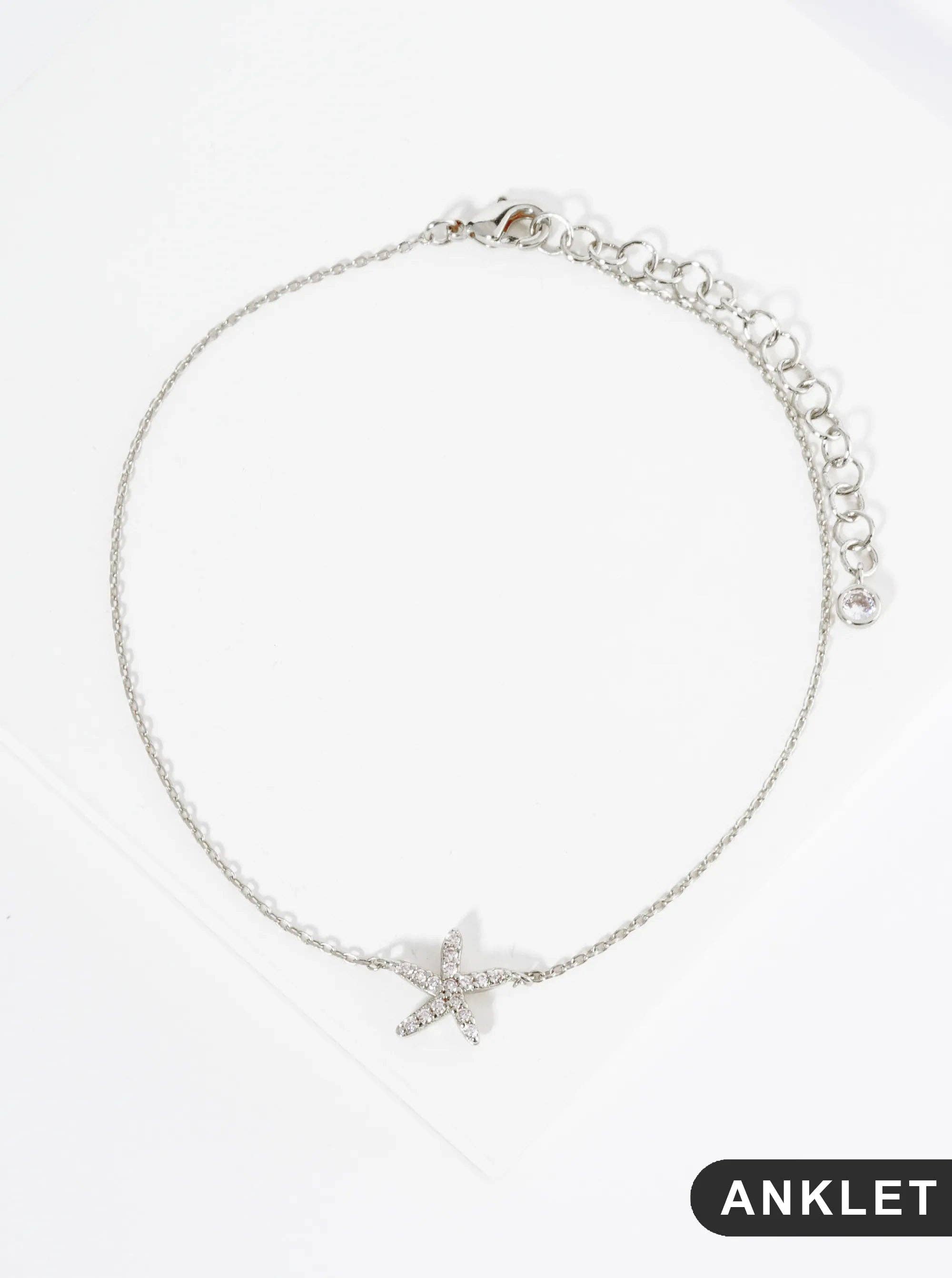 Wild Honey - Wholesale Anklet - 18K Gold Dipped Cubic Zirconia Starfish Brass Anklet0