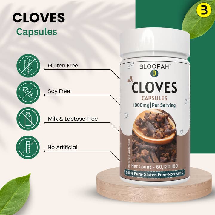 Bloofah - Venta al por mayor Suplementos/vitaminas para beber - Cápsulas de Clavo Bloofah 1000mg por Porción | (Syzygium aromaticum) Polvo de Clavo Natural, 100% Puro, No OGM, Suplemento de Clavo para Uso Diario que Apoya el Bienestar y la Salud General