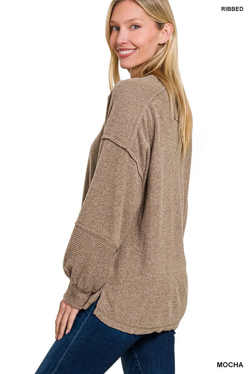 Vanilla Monkey - Wholesale Knit Sweater - Women's - Ribbed Brushed Hacci Melange Henley Sweater11