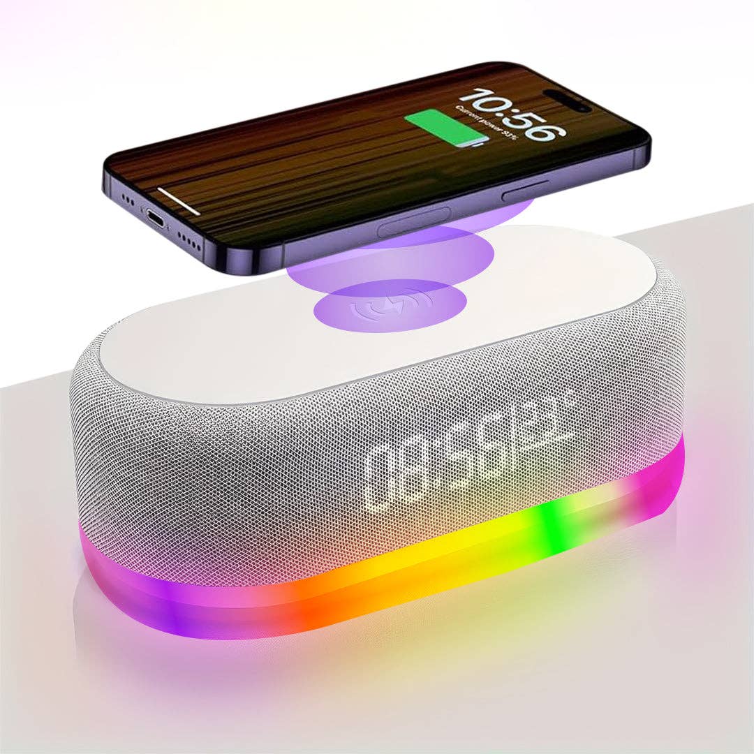 Mtistanbul LTD – wholesale Speakers – Bluetooth Speaker with 15W Wireless Charging – LED Clock, Alarm, RGB Night Light0