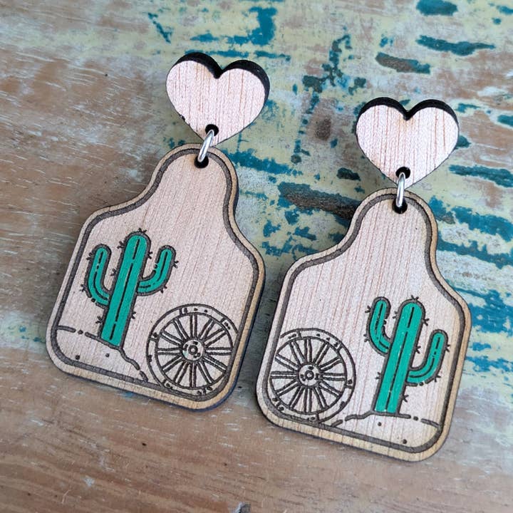 Country & Western Rough Country Tag Dangle Earrings - wooden for wholesale by Samantha's Studio