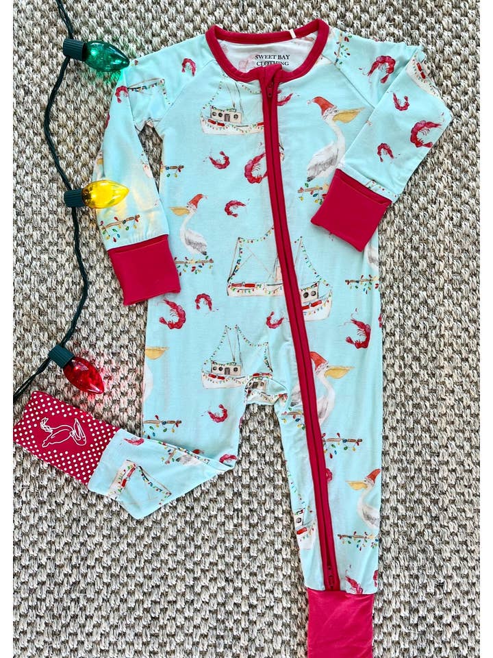 Sweet Bay Clothing - Wholesale Jumpsuit - Baby - Shrimp Boat Christmas Zipper Onesie