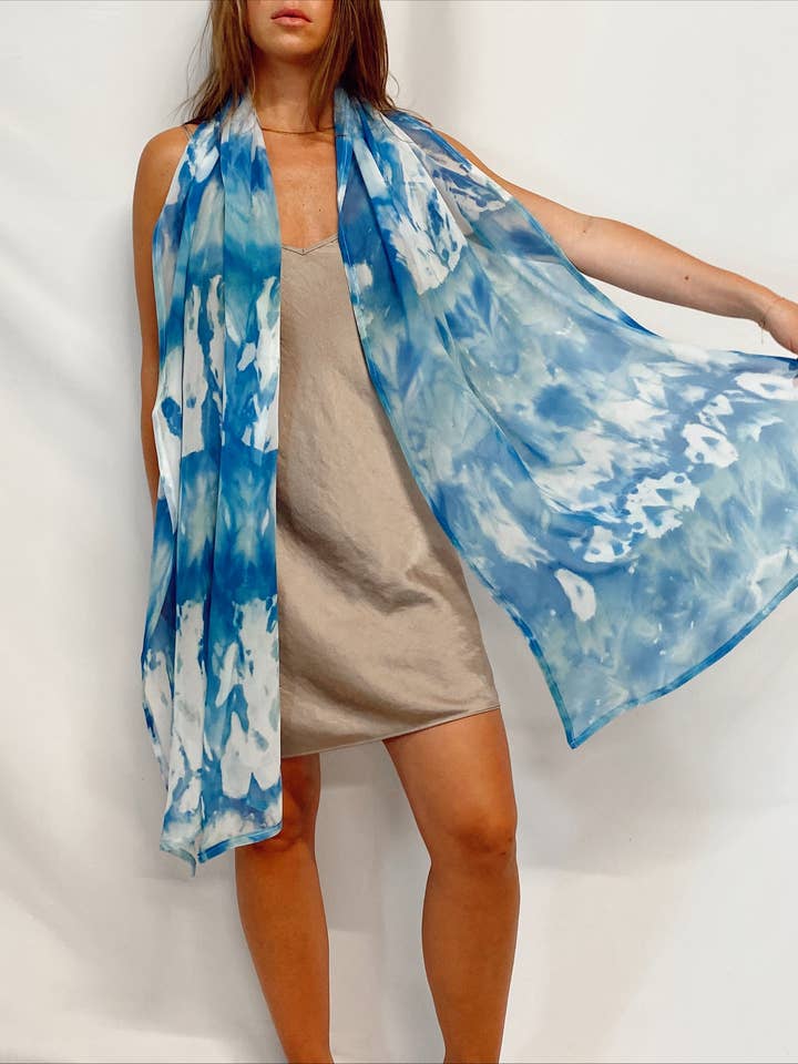 Waves Silk Chiffon Scarf for wholesale by Explore Designs By Emelia Prince Ruyle