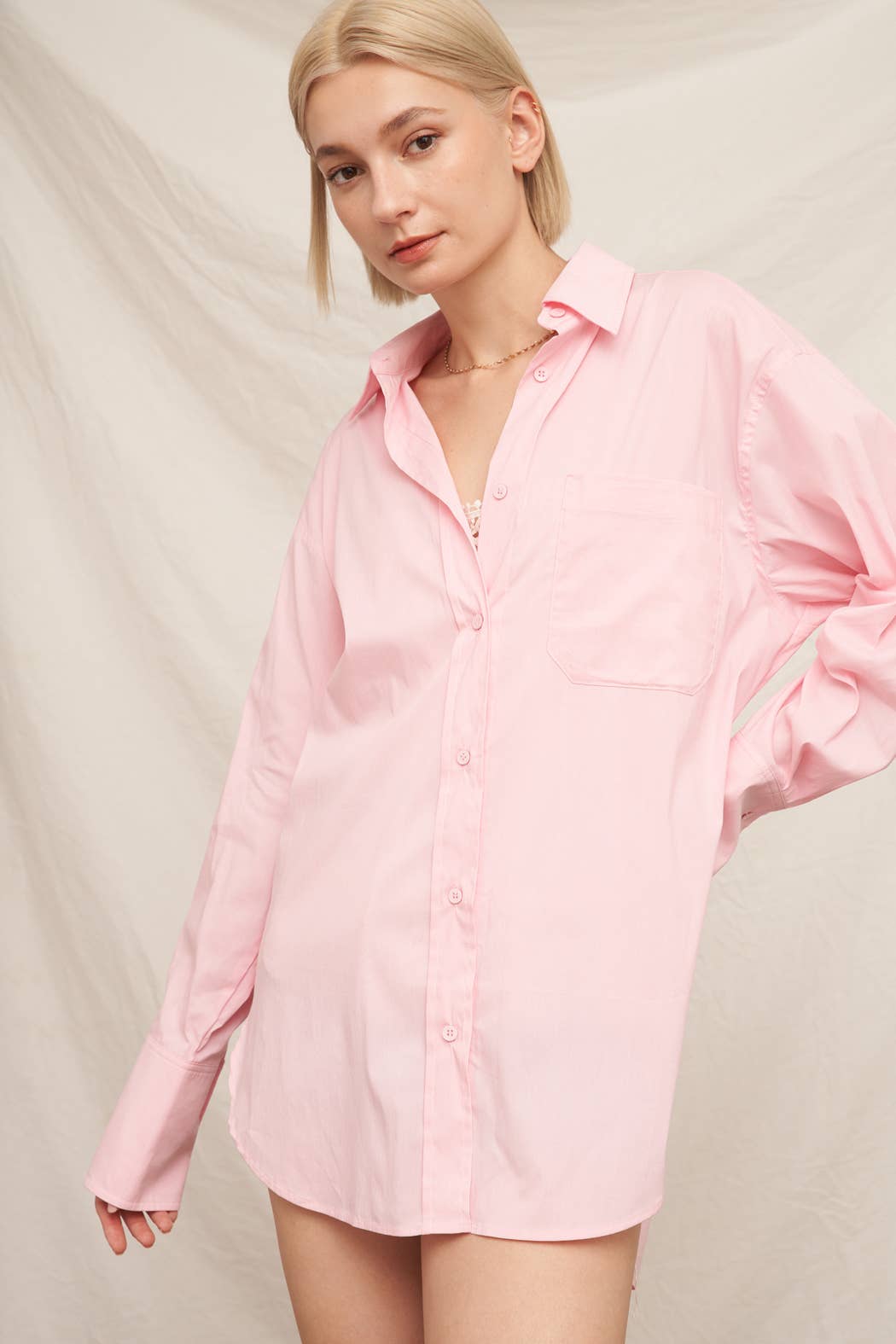 En Crème - Wholesale Button Down Shirt - Women's - Long Sleeve Oversize Button Down Shirt3