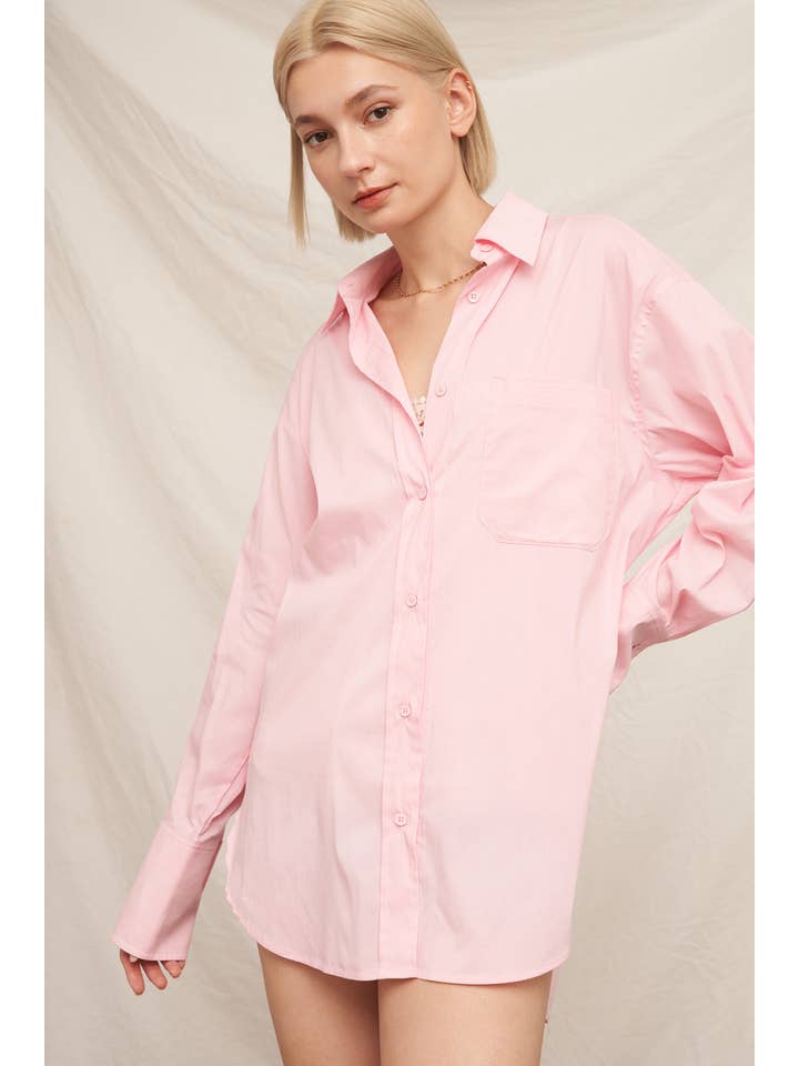 En Crème - Wholesale Button Down Shirt - Women's - Long Sleeve Oversize Button Down Shirt3